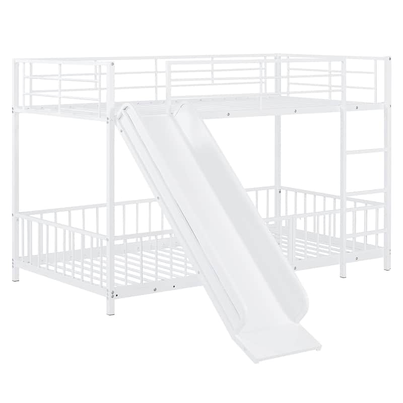 Twin over Twin Size Metal Bunk Bed with Slide and Guardrails for Kids, Boys and Girls, Bedroom
