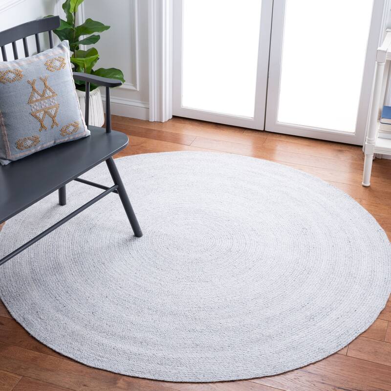 SAFAVIEH Handmade Cape Cod Ailidh Farmhouse Polyester Rug - 4' Round - Grey