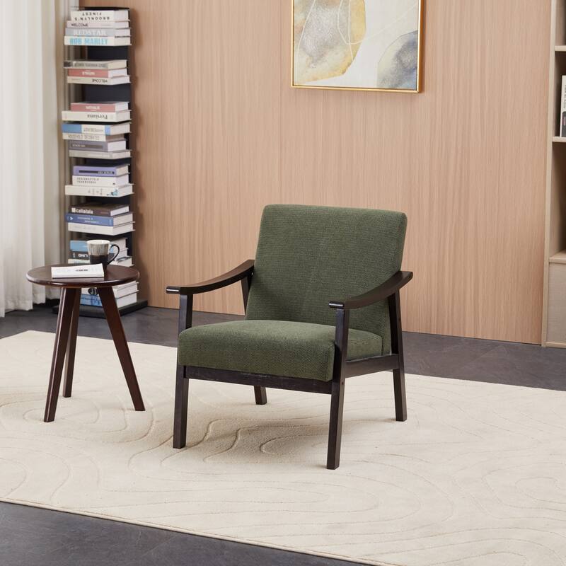 Accent Chair, Mid-Century Modern Armchair with Solid Wood Legs, Reading Leisure Chair with High Back for Living Room - Antique Green