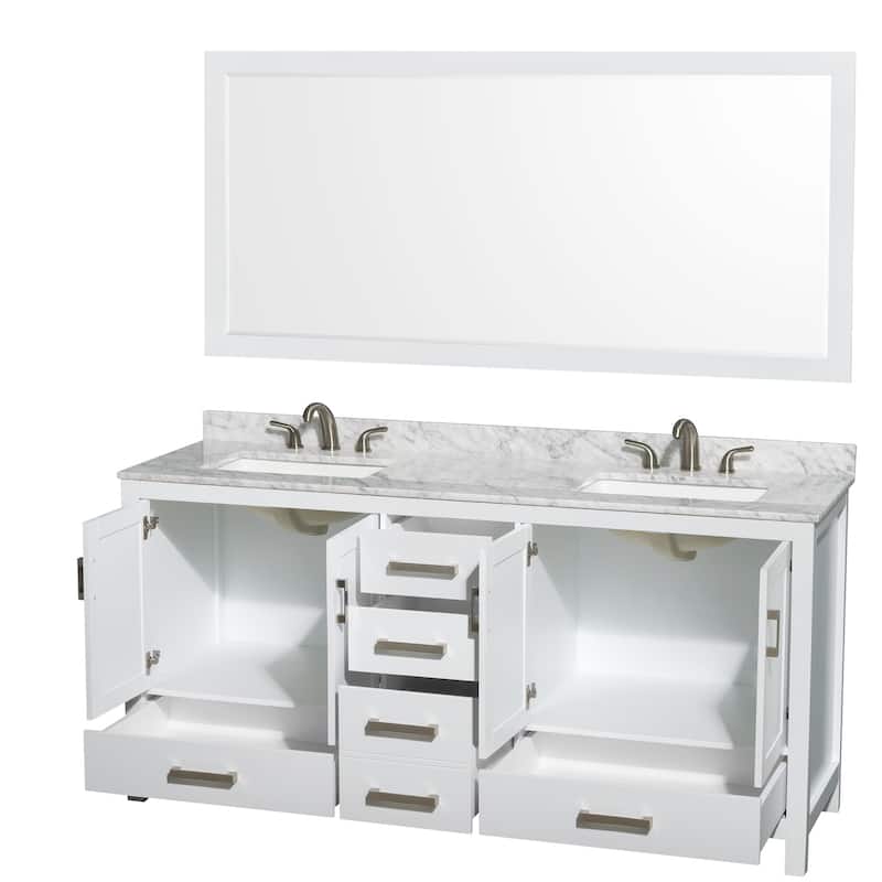 Sheffield 72-Inch DBL Vanity,Marble Top,3-Hole Sqr. Sinks,70-Inch Mrr.