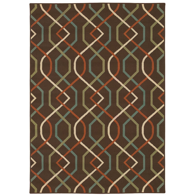Nashville Brown Ivory Geometric Outdoor Casual Area Rug