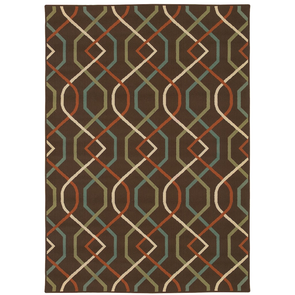 Nashville Brown Ivory Geometric Outdoor Casual Area Rug