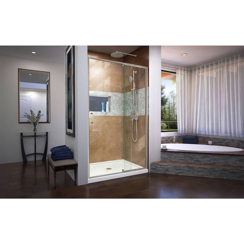 DreamLine Flex 32 in. D x 42 in. W x 74 3/4 in. H Pivot Shower Door and Shower Base Kit - 32" x 42"