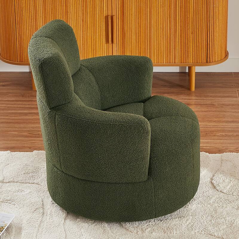 360° Swivel Chair, Upholstered Barrel Chair with Adjustable Headrest Modern Swivel Round Sofa Chair for Living Room