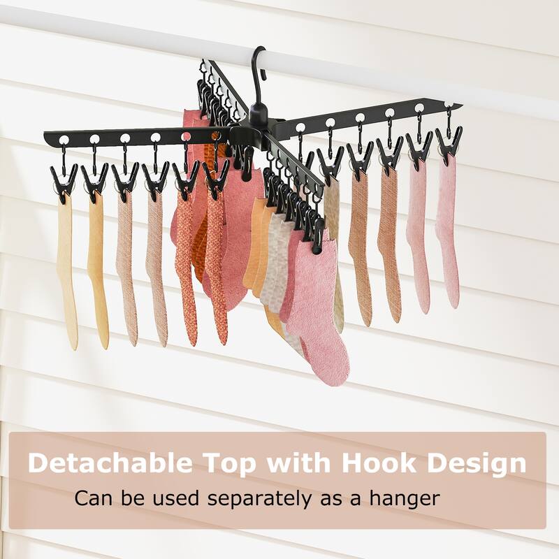 3-Tier Tripod Freestanding Folding Clothes Drying Rack with 24 Clips-Black - Multi