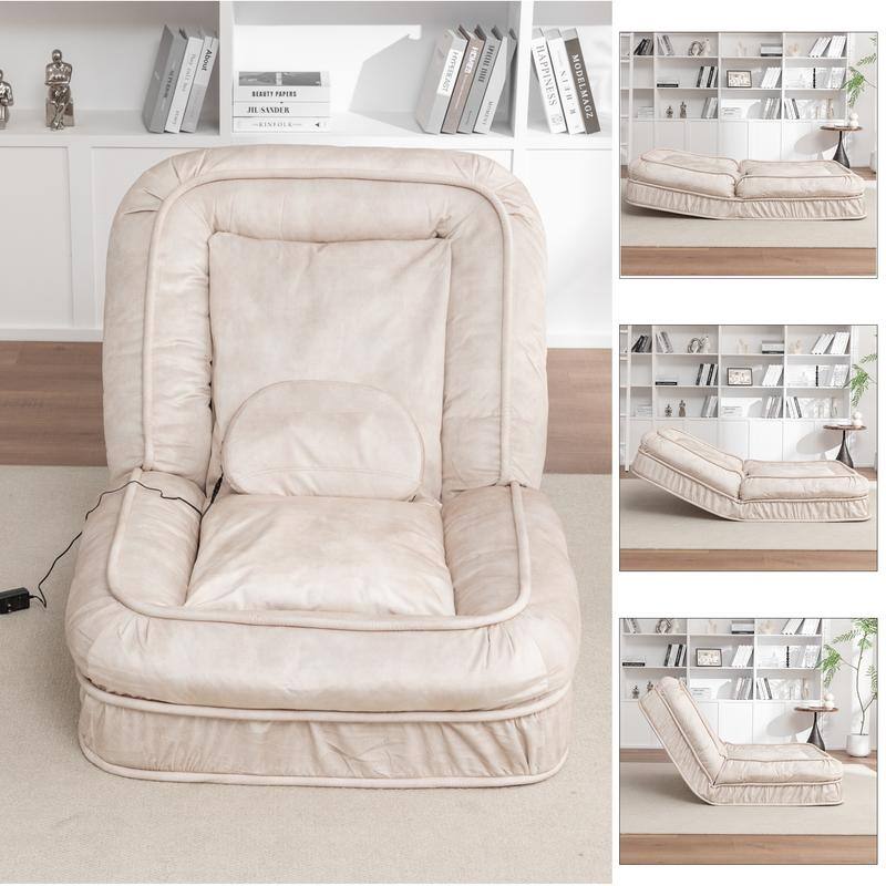 70" Adjustable Bean Bag Sofa Bed for Humans & Pets with Massage Pillow & 2 Soft Pillows , Velvet Waterproof Cover - Beige