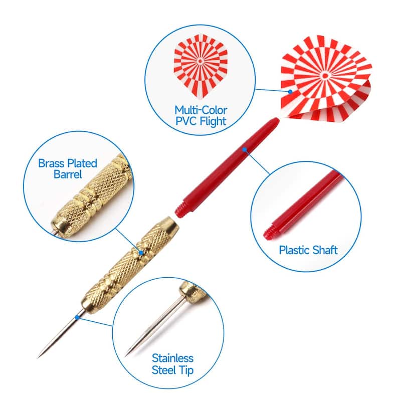 GSE™ 12-Pack 18 Grams Steel Tip Darts for Dartboard with Extra Flights, Dart Sharpener & Storage Bag - Gold