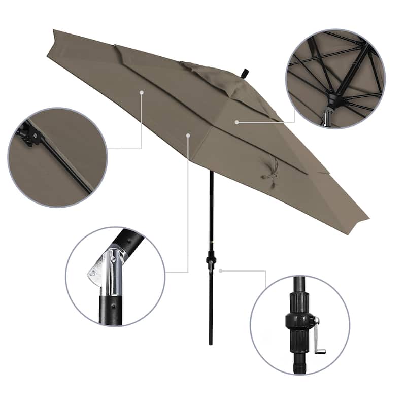 California Umbrella 11' Rd. Alum/Fiberglass Rib Patio Umb,Crank Lift/Collar Tilt, Dbl Wind Vent, Black Finish, Sunbrella Fabric