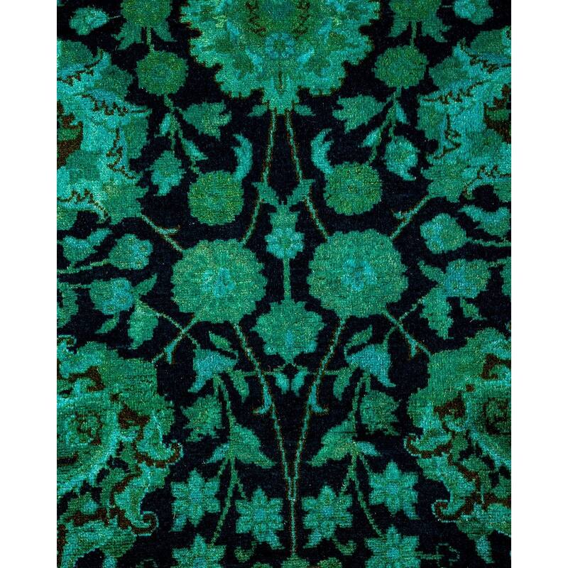 Overton Hand Knotted Wool Vintage Inspired Modern Contemporary Overdyed Green Area Rug - 3' 2" x 12' 0"