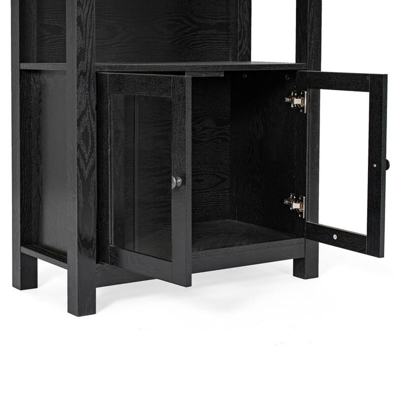 3 Tier Farmhouse Style Storage Cabinet Bookshelf with Glass Doors