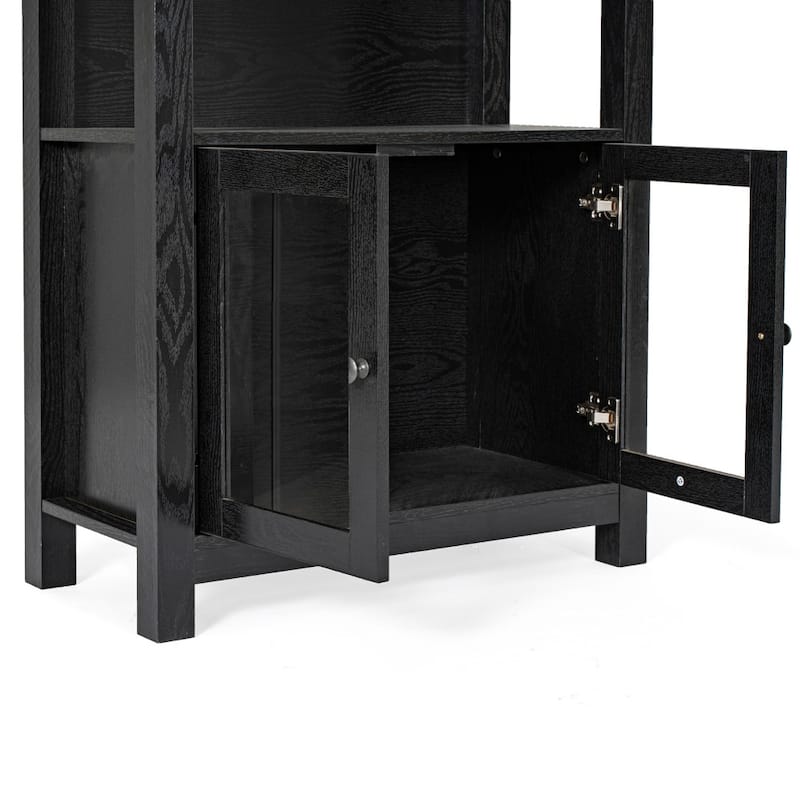 Modern Farmhouse Bookcase with Open Shelving and Glass Door Cabinet