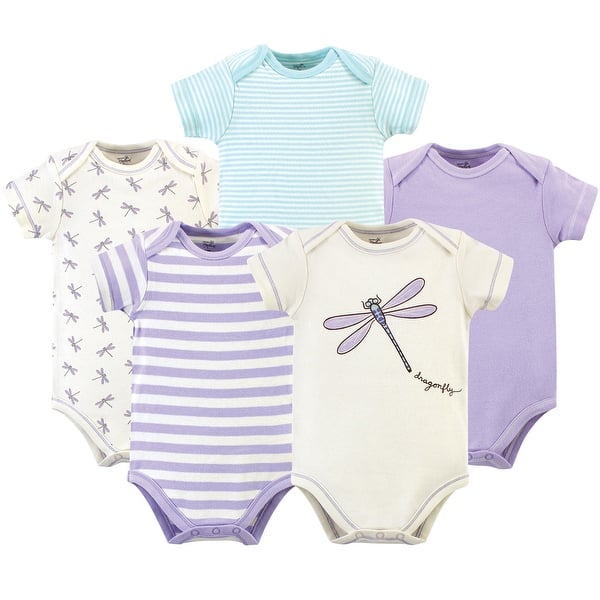 slide 1 of 1, Touched by Nature Baby Girl Organic Cotton Bodysuits 5pk, Dragonfly 0-3 Months - Dragonfly 5-Pack