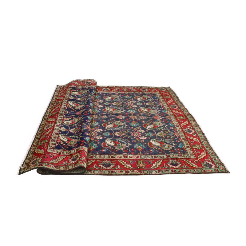 Fine Vintage Distressed Abdullah Navy/Red Rug - 6'7" x 9'8"
