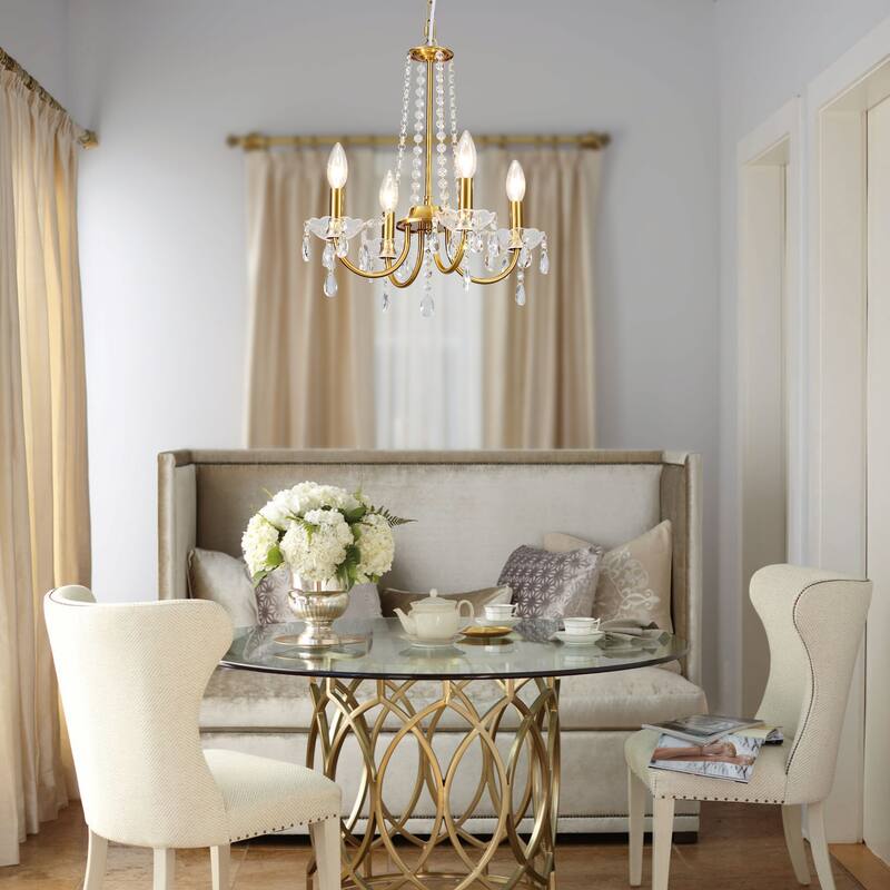 4-Light Candle Style Chandelier with Crystal Accents for Living Room Bedroom