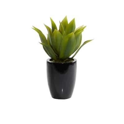 Faux Foliage Agave Artificial Plant with Realistic Leaves and Black Fiberglass Pot - Green - Roche River Decor