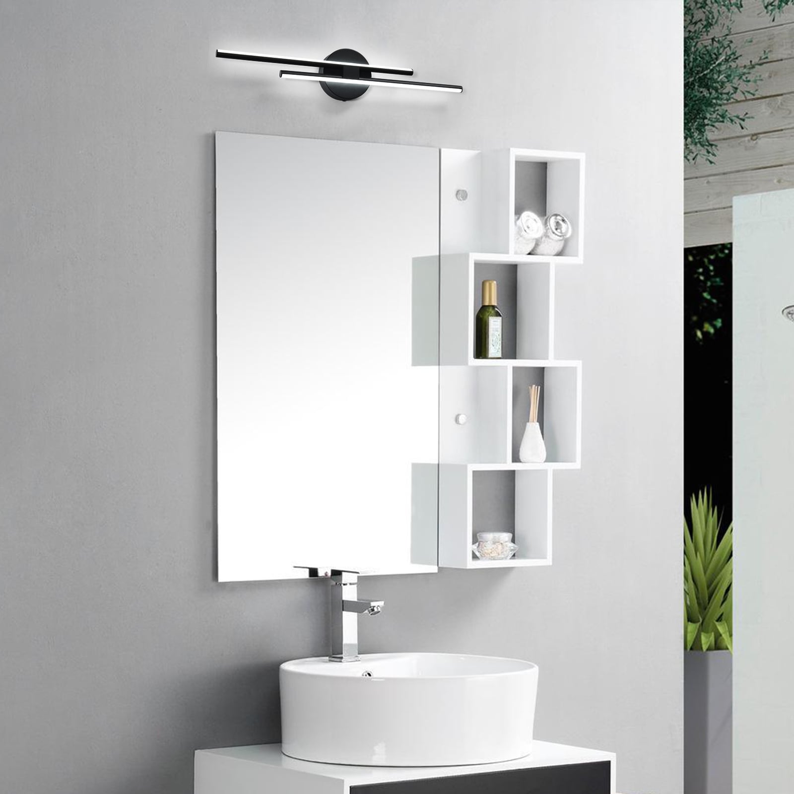 LED Bath Light Minimalist Modern Ultra-Thin Vanity Bathroom Light Bar Wall Sconce Wall Light Over Mirror, Brushed Black/ Silver,Silver+Chrome / 1