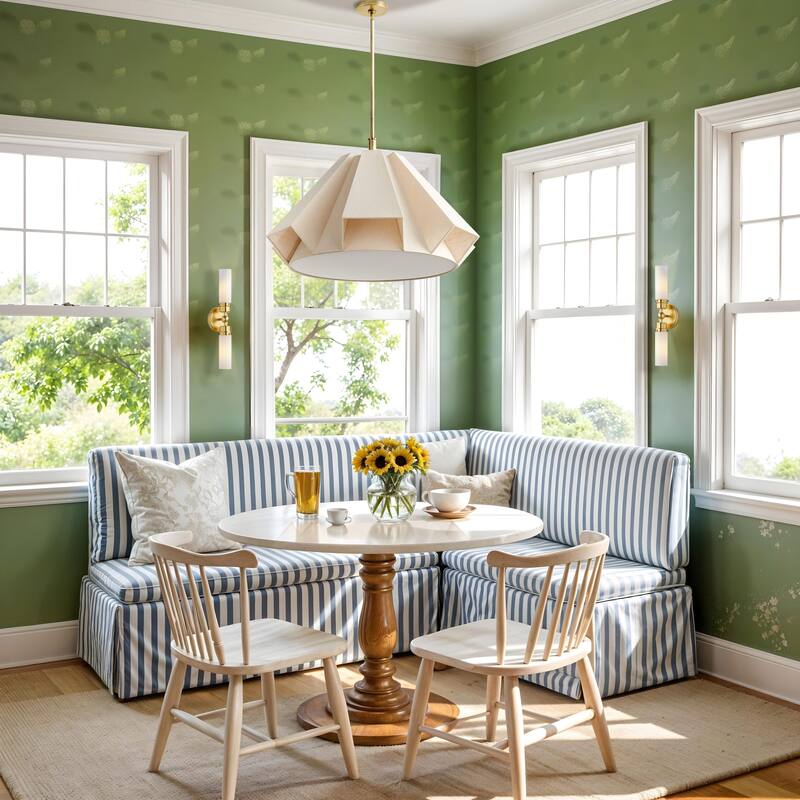 Geometric Modern Pendant Light - Metal, Fabric & Gold, Ivory Geometric Light Fixture For Modern, Coastal, Minimalist Room Decor