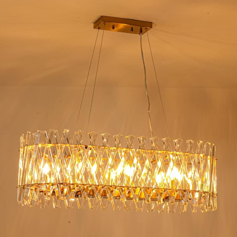 8-Light Brushed Gold Modern Luxury Iron & Cut Glass Chandelier Light with Adjustable Height for Living & Dining Rooms