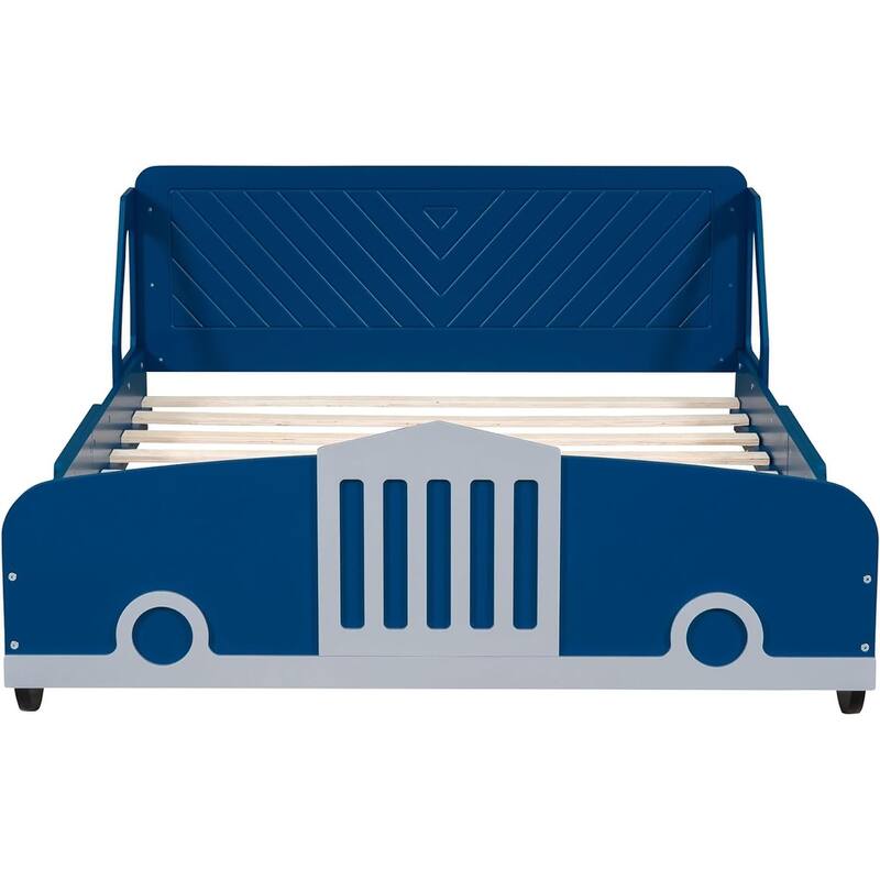 Twin/Full Car Bed for Kids, Car Shaped Platform Bed with Wheels, Headboard and Footboard, Toddler Car Bed Slat Support