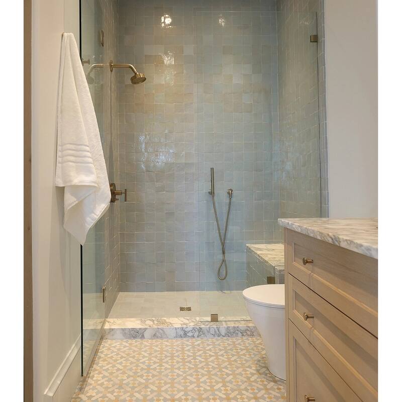 Handmade 4x4-in Moroccan Zellige Solid Color Pewter Blue