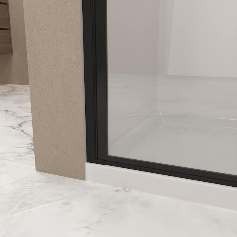Framed Pivot Shower Door in Matte Black with Stainless Steel Handle