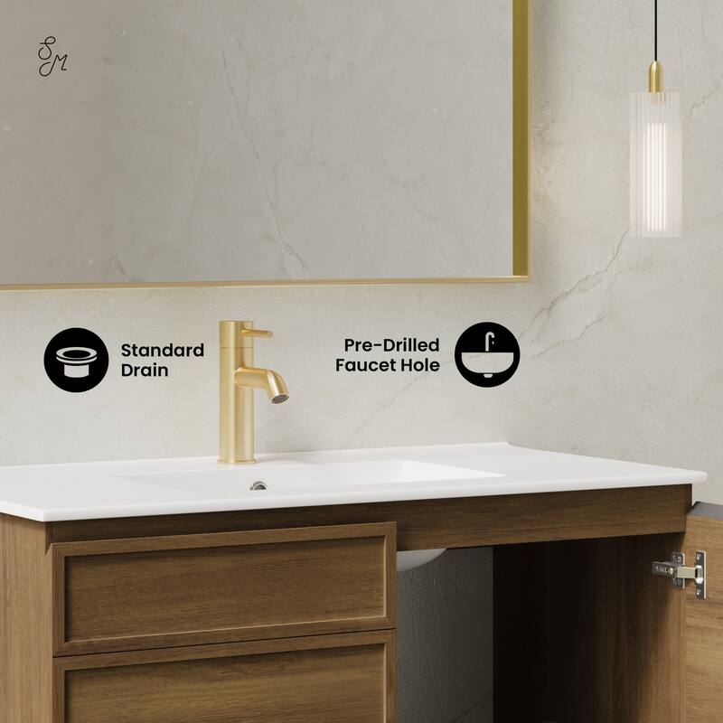 St. Tropez 36" Wall-Mounted Bathroom Vanity In Brown Oak With Sink Top - 36