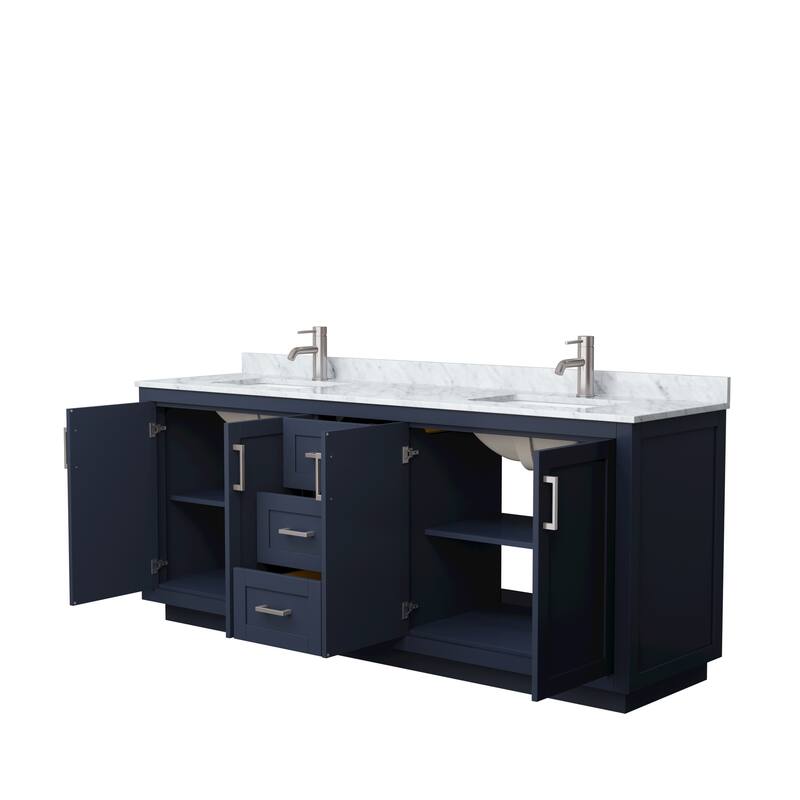 Miranda Double Vanity Set, White Carrara Marble Top, No Mirror