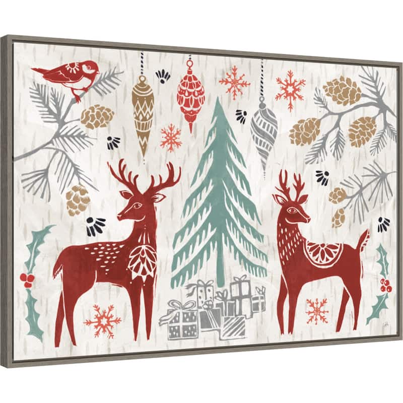 Woodcut Christmas I by Daphne Brissonnet Framed Canvas Wall Art