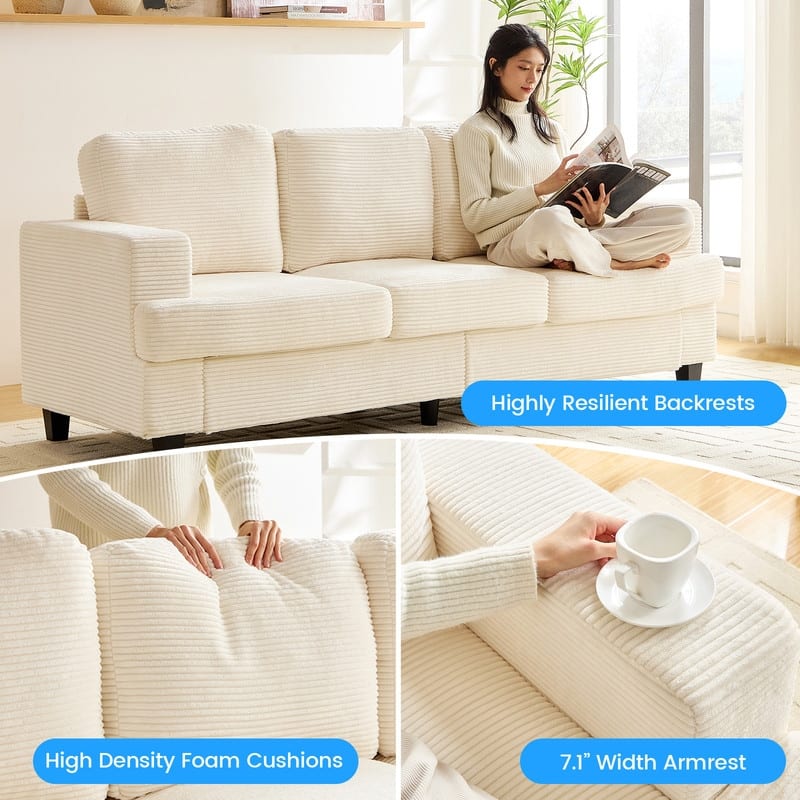 Mixoy 82" Corduroy Sectional Sofa Couch,Cloud Sleeper Comfy Upholstered 3-Seater Sofa