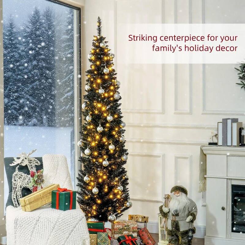 7ft Pencil Christmas Tree ,black - Black