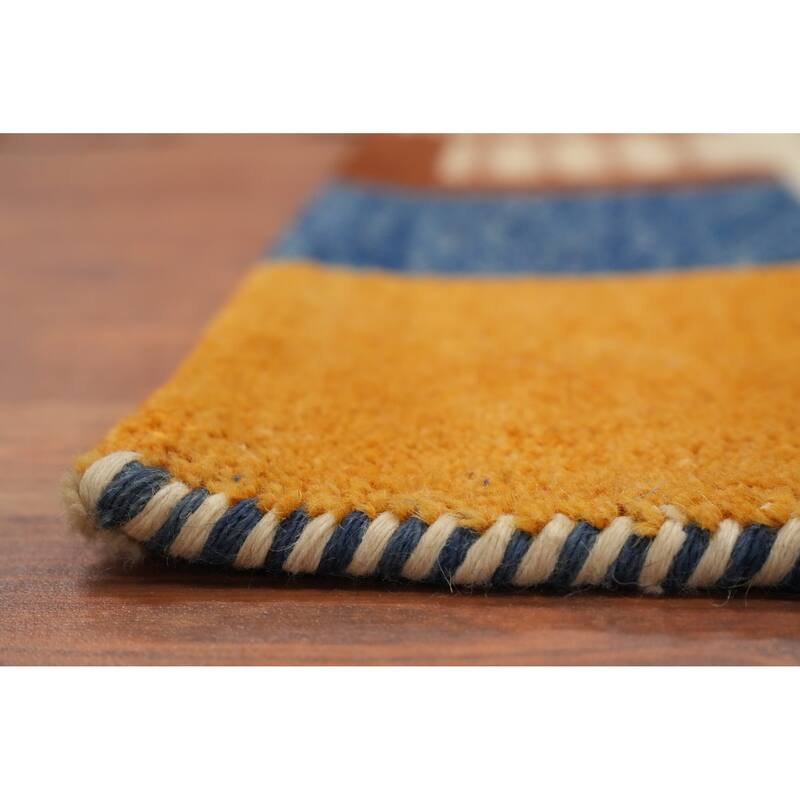 Hand Knotted Oriental 100% Wool Carpet Modern Geometric Beige & Ivories Gabbeh Area Rug - 6' 7'' X 4' 8''