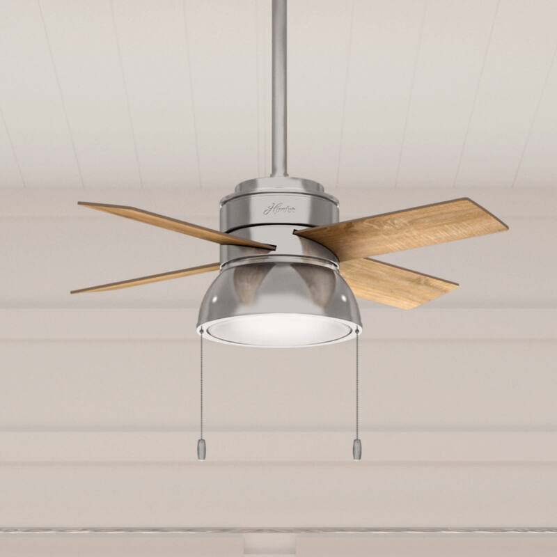 Hunter 36" Loki Ceiling Fan with LED Light - Bedrooms, Home Office, Laundry - Rustic, Farmhouse - Polished Nickel
