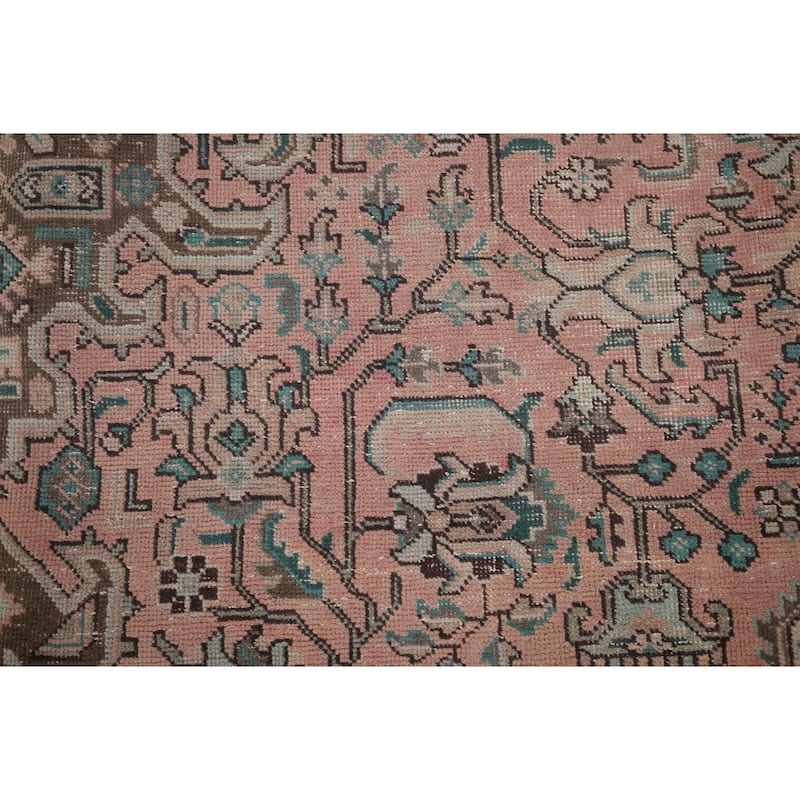 Distressed Tabriz Persian Vintage Rug Hand-Knotted Pink Wool Carpet - 8'2" x 11'1"