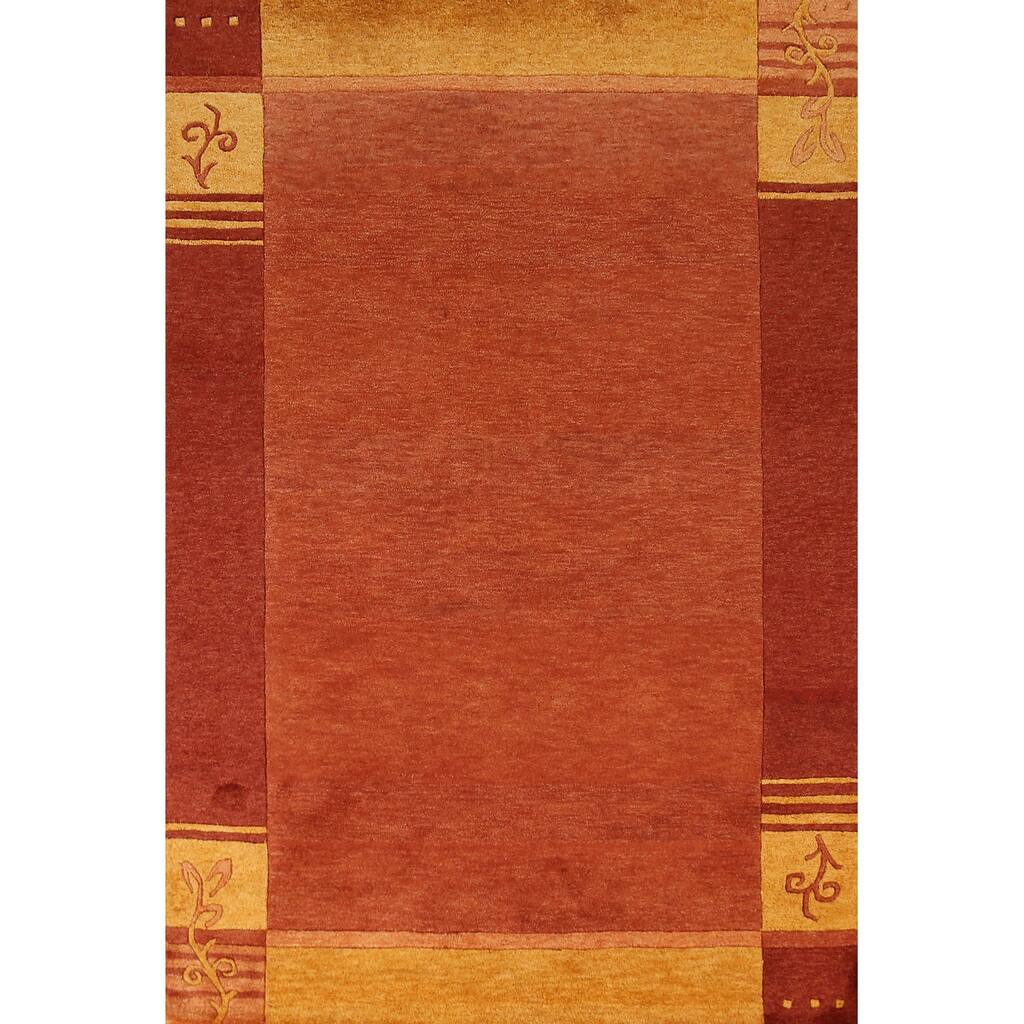 Orange Orange Gabbeh Indian Area Rug Handmade Wool Carpet - 5'3" x 7'7"