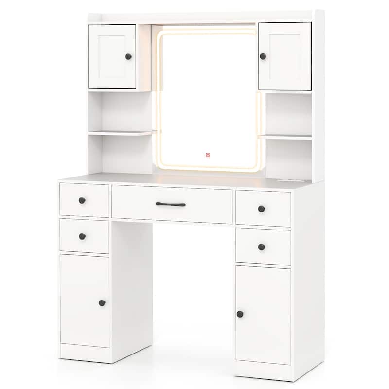 Gymax Makeup Vanity Desk w/ Lighted Mirror Charging Station 3-Color