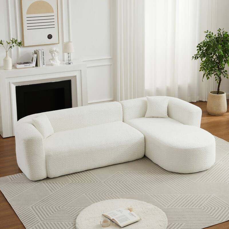 109.4" L-Shaped Chenille Boneless Sectional Sofa with Two Throw Pillows