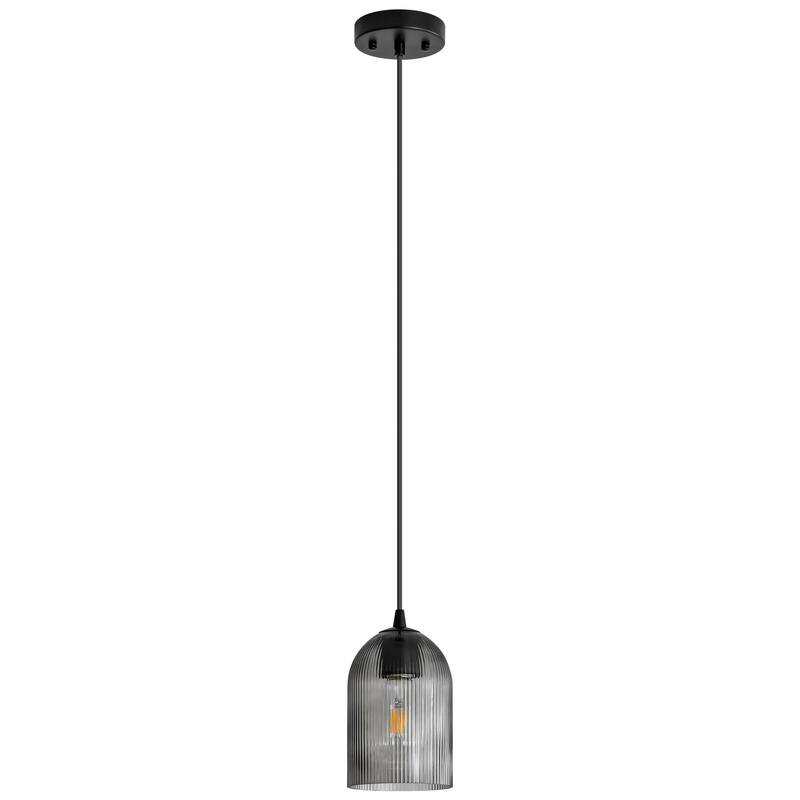 1-Light Modern Rustic Black/Gold Metal Island Pendant Light with Textured Grey/Clear Glass Bell Shade