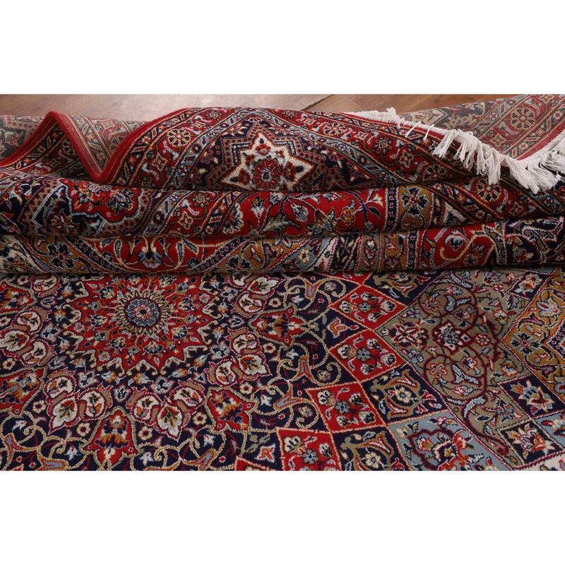 Red Floral Kashan Turkish Rug Machine-Made Bedroom Carpet - 9'7" x 12'9"