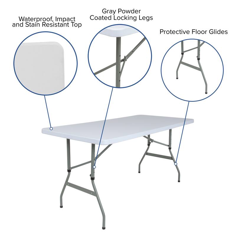 4.93-Foot Height Adjustable Plastic Folding Table - Activity Table