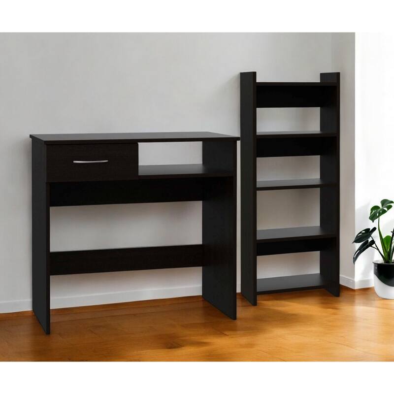 Modern 42 Inch Black Computer Desk and Bookshelf Set with Drawer - 31.50" x 15.87" x 29.82"
