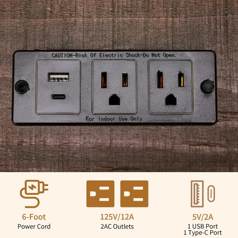 Brown Solid Wood Nightstand with 3 Drawers with USB & Type-C Ports, 2 Power Outlets