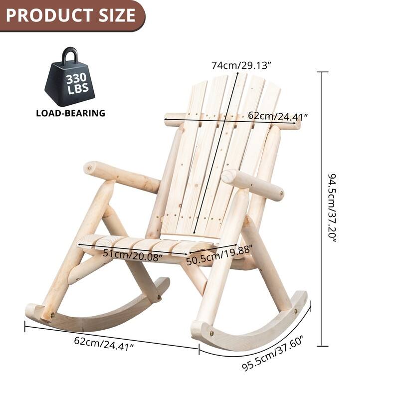 Karlhome Outdoor Fir Rocking Chair, Wood Rustic Adirondack Chair
