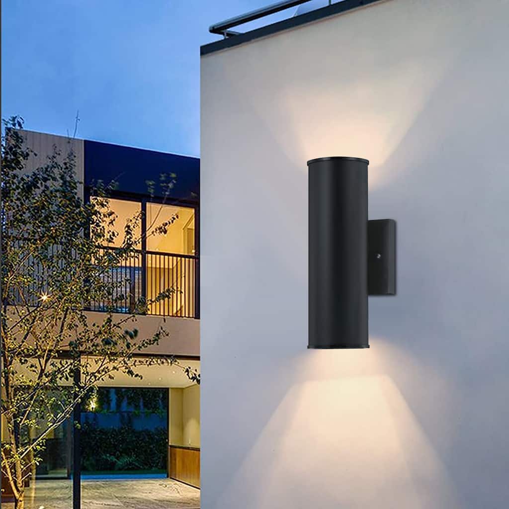 12" Tall LED Outdoor Sconce Cylinder Outdoor Wall Light - 5"Wx5.2"Ex12.2"H
