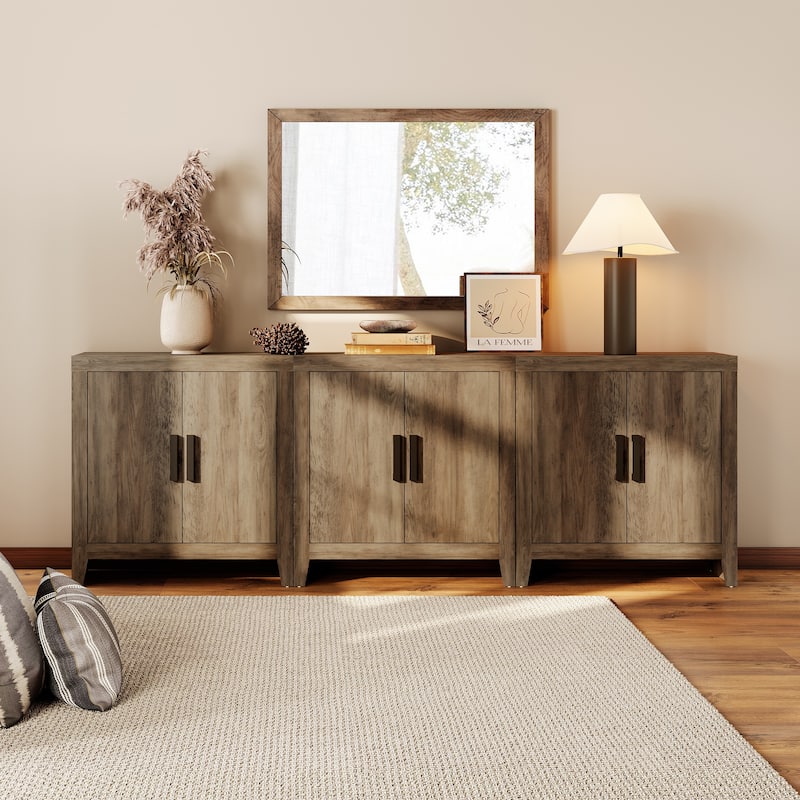 WAMPAT Modern Farmhouse TV Stand Cabinet, Entertainment Center with Adjustable Shelf