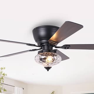 52" Traditional Black 5-blade Water Glass Flush Mount Ceiling Fan with Remote