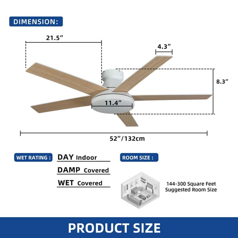 Moasis 52" Flush Mount 5 Blades Ceiling Fans with Light and Remote Control
