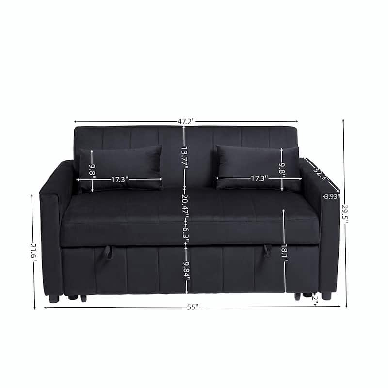 Pull-Out Sofa Bed - Adjustable Velvet Couch with Pillows