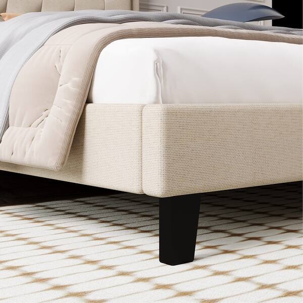 Rosevera Niana Natural Linen Queen Bed With Adjustable Headboard
