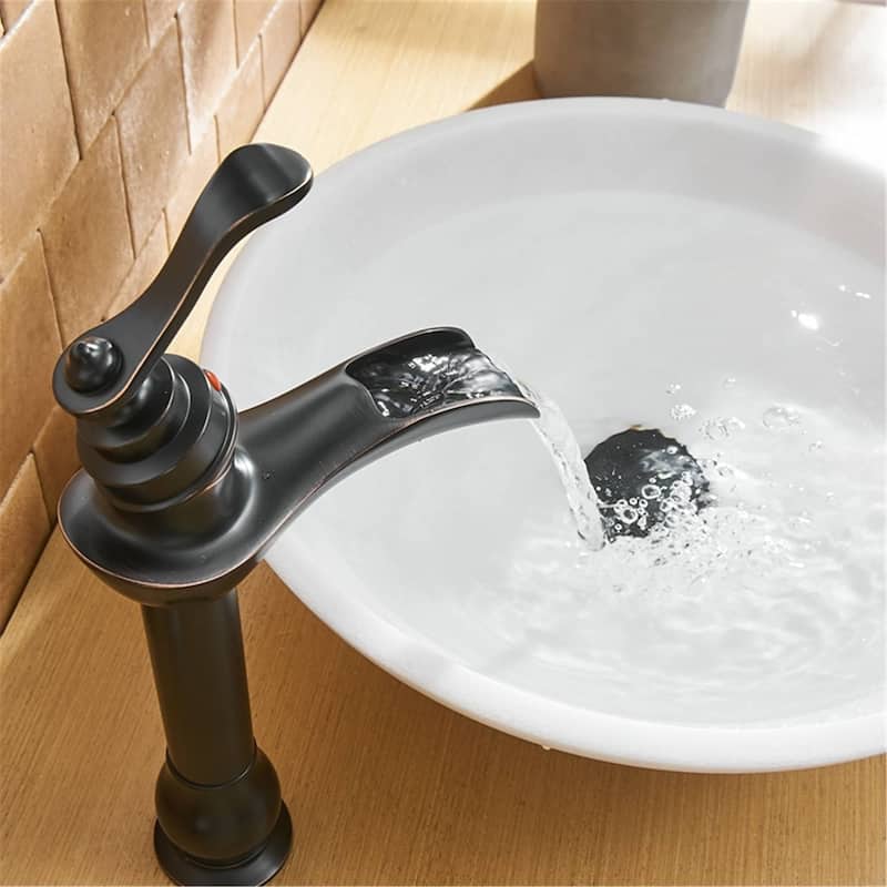 Waterfall Bathroom Vessel Faucet With Drain Assembly Single Handle Bathroom Vessel Sink Faucets One Hole High Taps With Valve