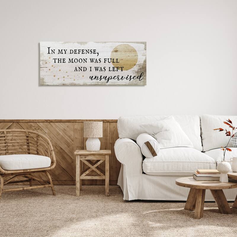 Stupell Full Moon Unsupervised Phrase Rustic Halloween Charm Canvas Wall Art